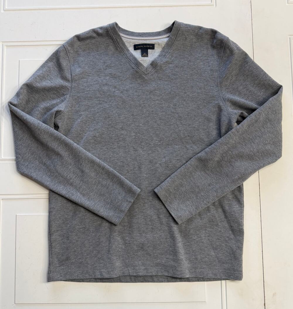 Banana Republic Mens Sz M Gray Green Long Sleeve V Neck Soft Sweatshirt Cotton